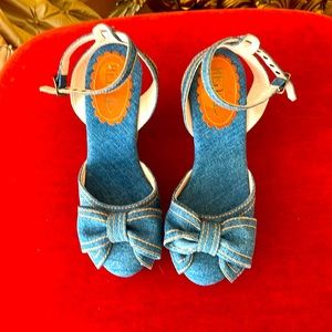 New Red Valentino jeans fabric super light wedges never worn gorgeous bow detail